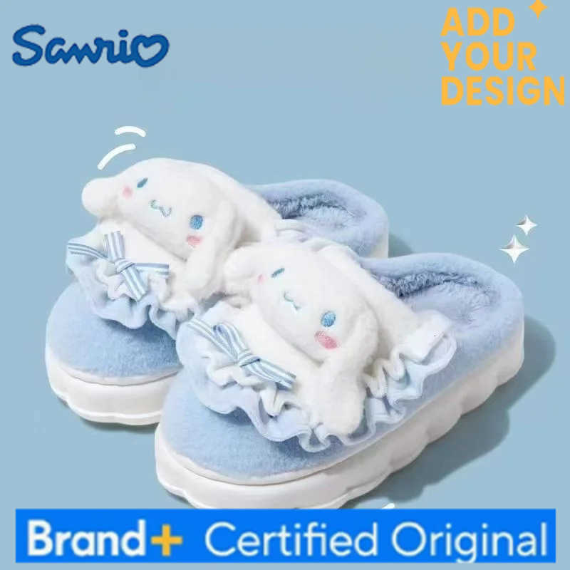 Sanrio Kids Slippers House Shoes Cartoon Cinnamoroll Winter Shoes For Girls Warm Anti-slip Soft Bottom Pink Blue Shoes Size 36-41 H251223