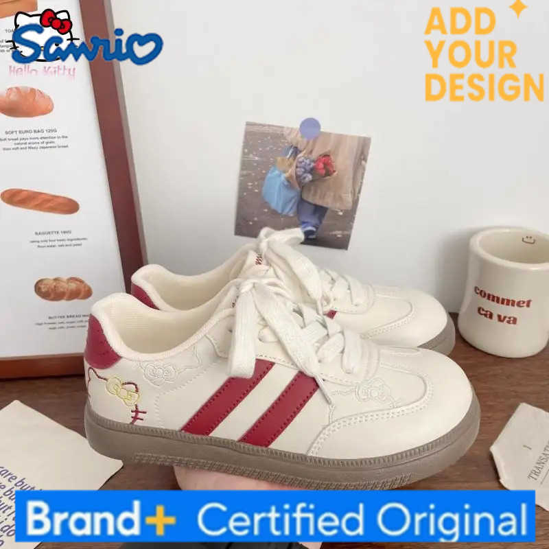 Sanrio Anime New Autumn Spring Trend White Hello Kitty Shoes Girls Versatile Kawaii Embroidery Sneakers Lace-Up Training Board Shoes H251223