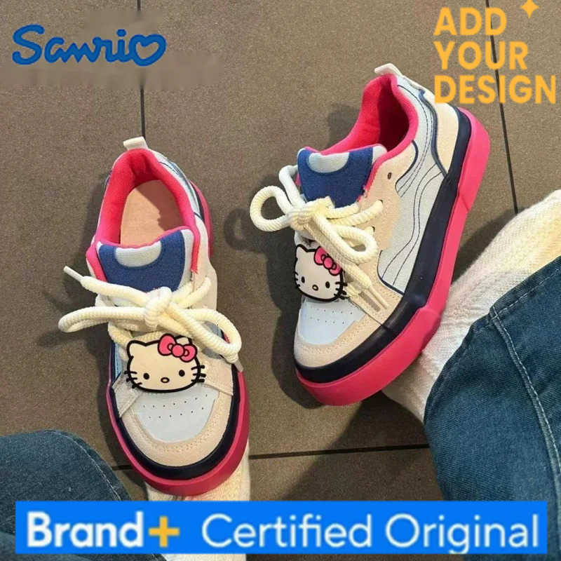 Sanrio Hello Kitty Dopamine White Sneakers Female Niche Fashion Cartoon Casual Shoes Korean Style Y2k Girl Versatile Board Shoes H251223