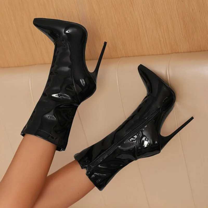 NASBAVI Sexy Soft Patent Leather Boots Womens Ankle Boots Stiletto 2025 Autumn Winter Pointed Toe Party ShoesT251223