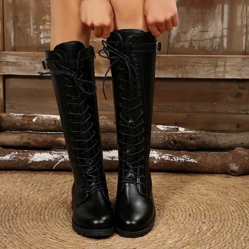 2025 New Ladies Shoes Belt Buckle Womens Boots Fashion Side Zipper Modern Boots Women Winter Plus Size Knee-High Boots ZapatosT251223