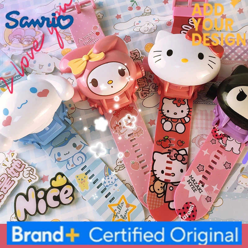 Sanrio Hello Kitty Toys Set 3D Projection Digital Watch Cinnamoroll Kuromi Melody Anime Action Figures Model Toy Kid Gift H251223