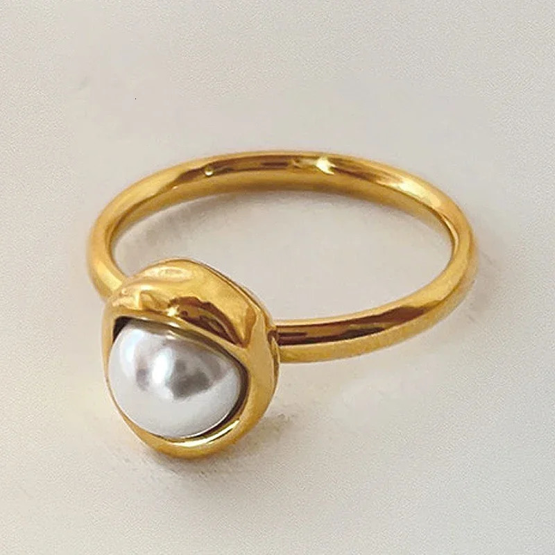 Natural Freshwater Pearl Rings For Women Stainless Steel Tarnish Free Gold Color Baroque Pearl Ring 251211