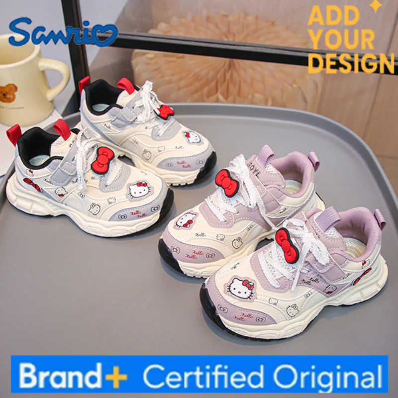 Sanrio KidsCasual Shoes Sneakers Cartoon Hello Kitty Bow PU Leather Spring Shoes For Girls Anti-slip Breathable Pink gray Sh H251223