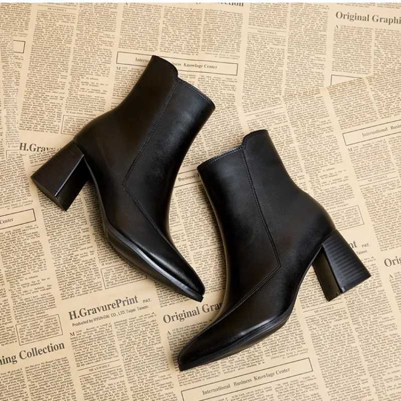 Thick Heel Women Short Boots Fashion Zipper Slimming Ankle Booties Retro Style Autumn Winter Female Pointed Toe Women BootsT251223