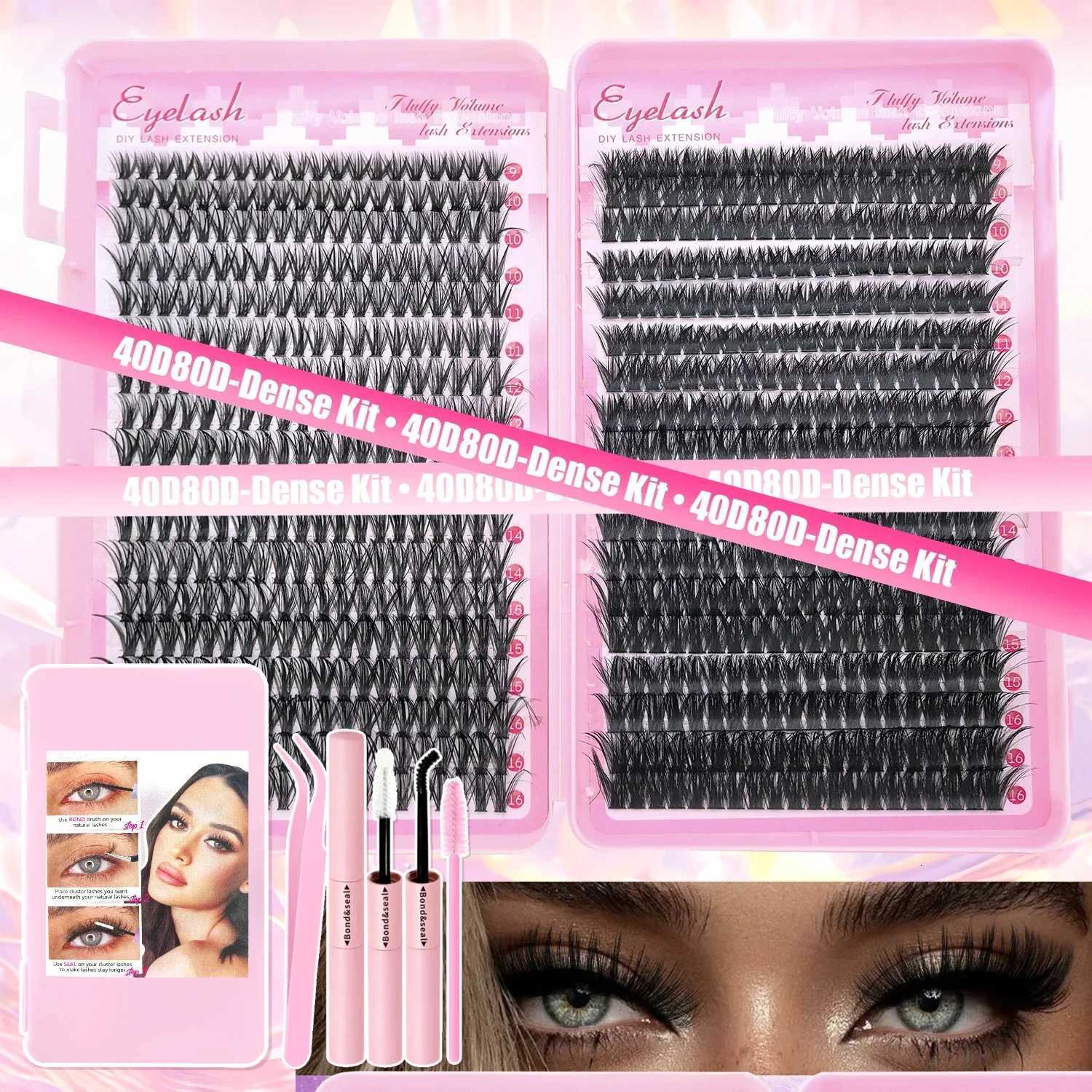 DIY Lash Extension Kit Clusters Individual Eyelashes Kit 9-16mm with Bond and Seal Wispy Natural Mange LashesT251223