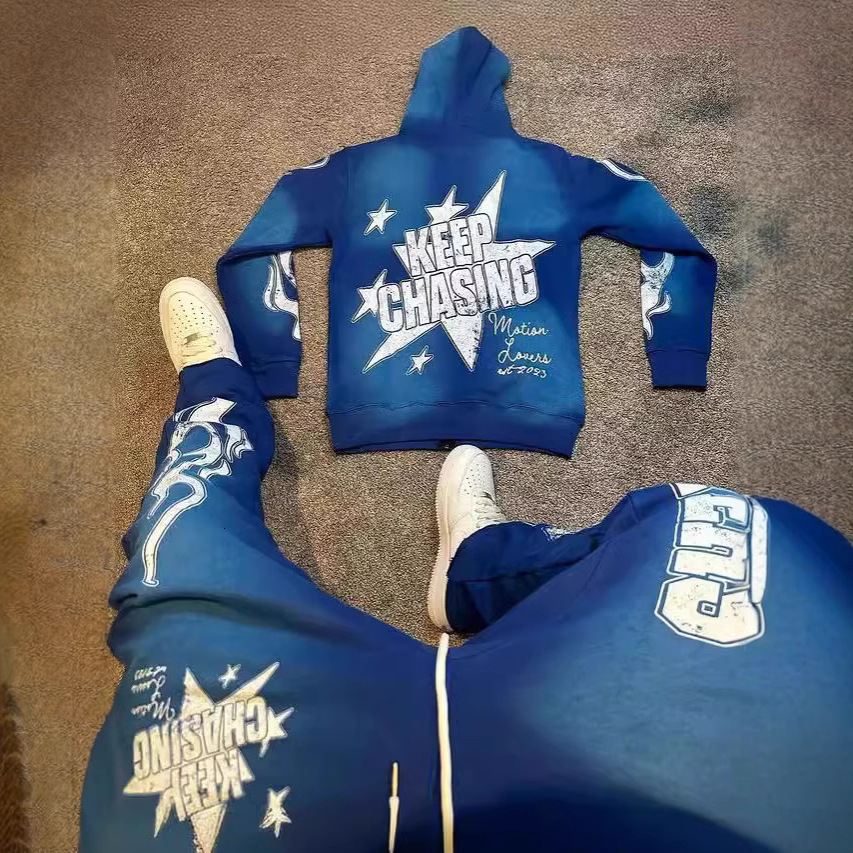 Harajuku Hoodies Men Y2k Hip Hop letter Graphic Print Hooded Sweatshirt Punk Rock Oversized Pullovers Baggy Sweatpants Suits 240806