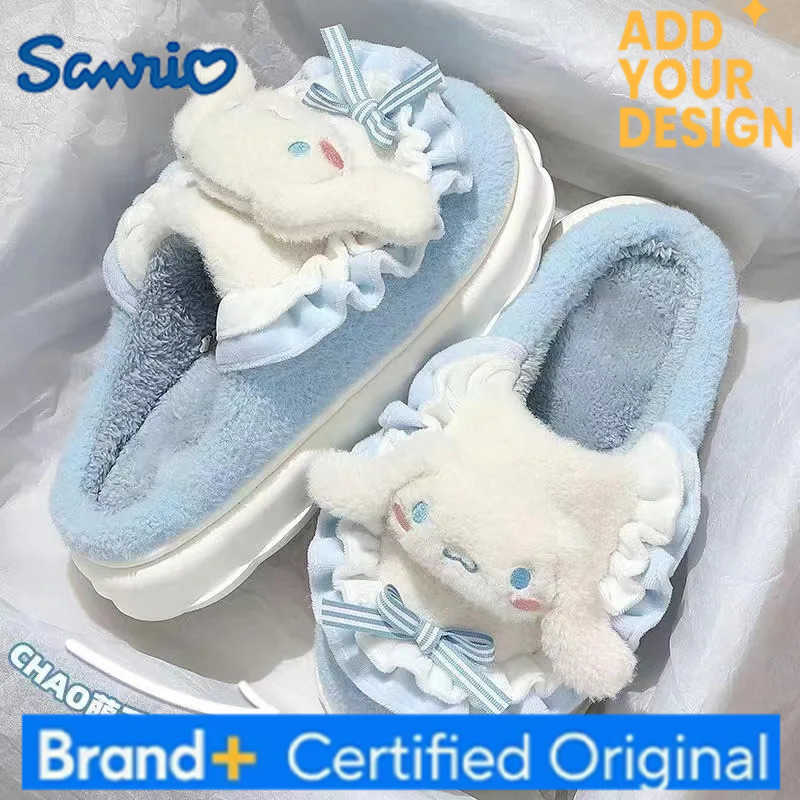 Sanrio cute Slippers Cartoon Hello Kitty My Melody Kuromi Cinnamoroll Autumn and Winter Warm Cotton Soft Home Shoes Holiday Gifts H251223