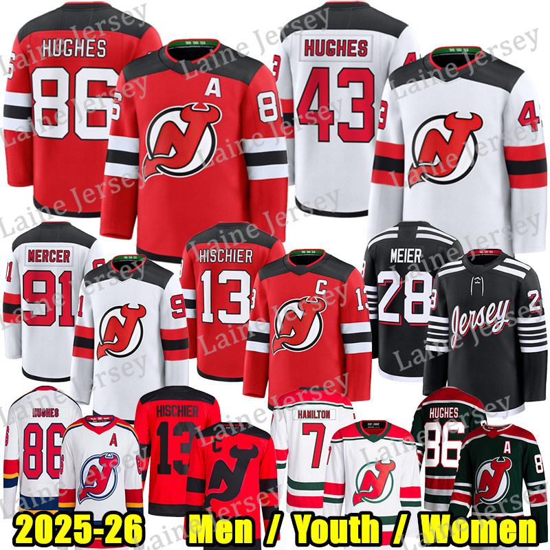 #86 Jack Hughes nj hockey jersey devils jersey #43 Luke Hughes Simon Nemec Jesper Bratt Nico Hischier Jacob Markstrom Dougie Hamilton Patrik Elias Timo Meier jerseys