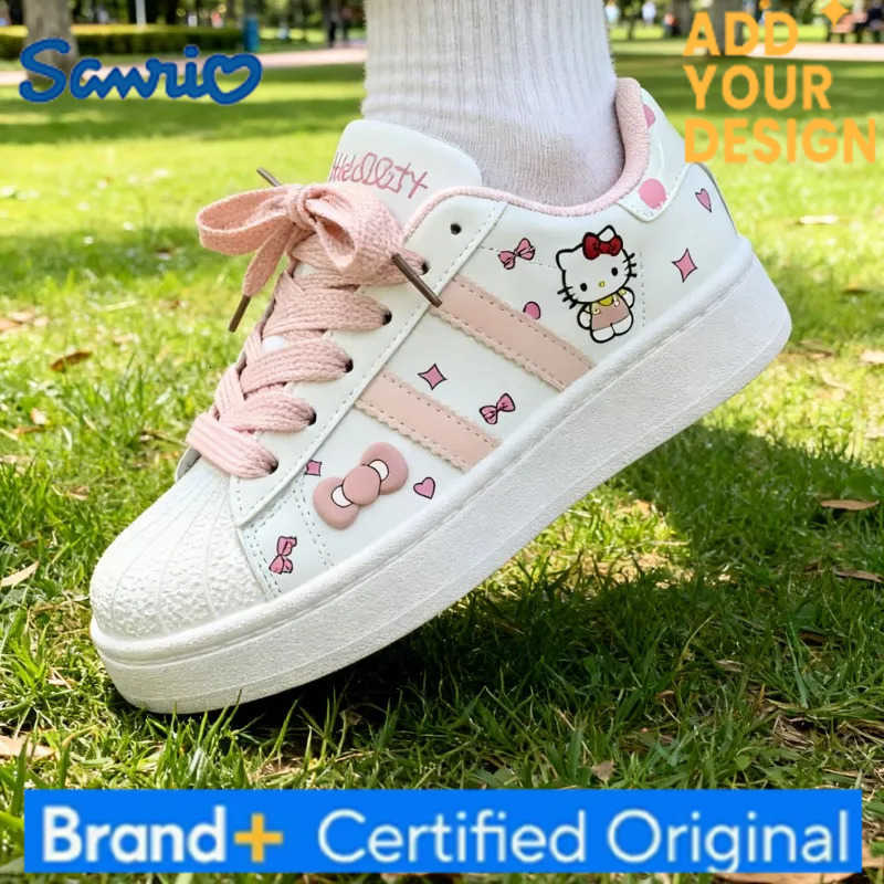 Sanrio KidsCasual Shoes Sneakers Cartoon Hello Kitty PU Leather For Girls Printed Anti-slip Breathable Blue Pink Shoes Size 26-37 H251223