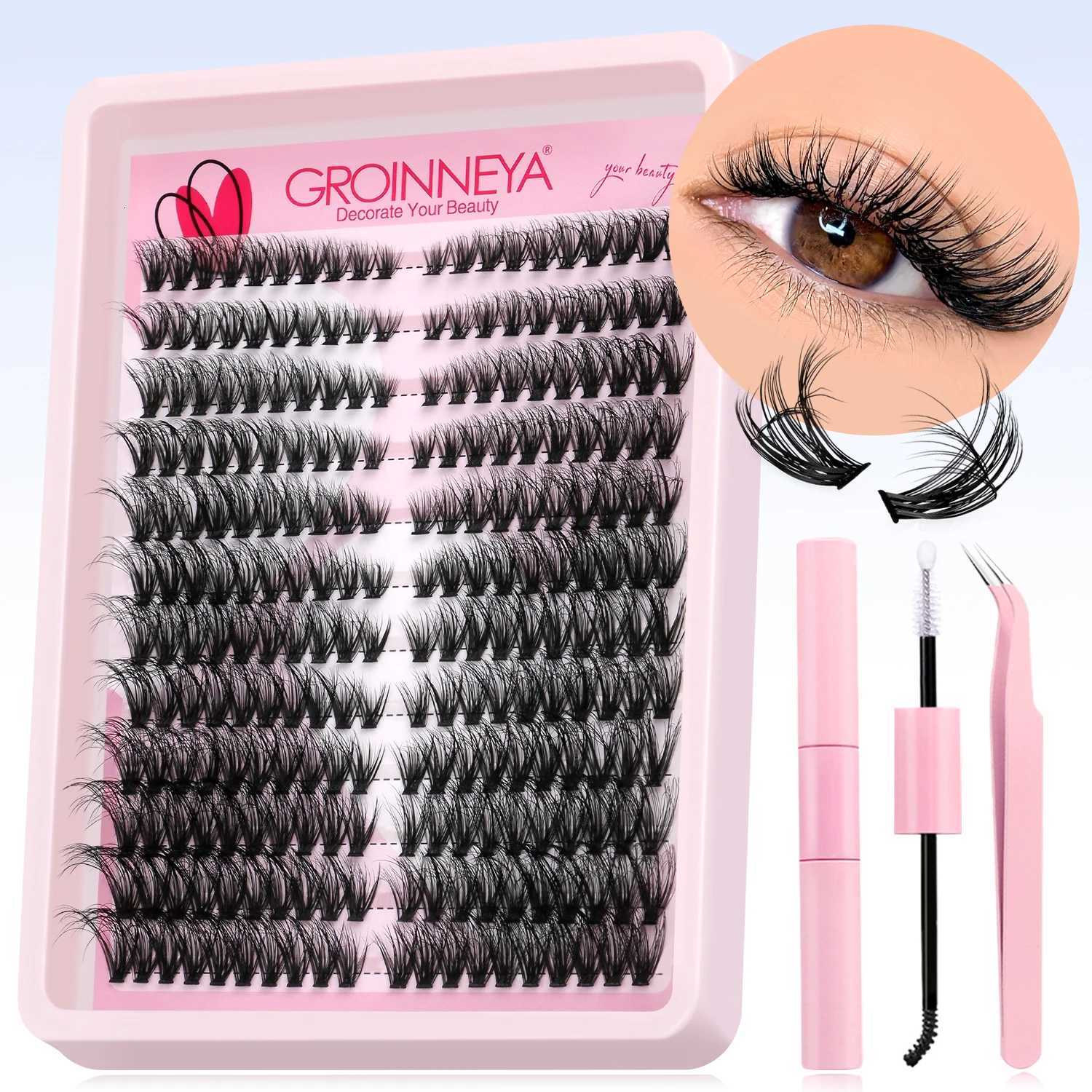 GROINNEYA Lashes Cluster Kit Cat Lashes DIY Lash Extension Kit Lash Bond Seal Eyelash Clusters Set MakeupT251223