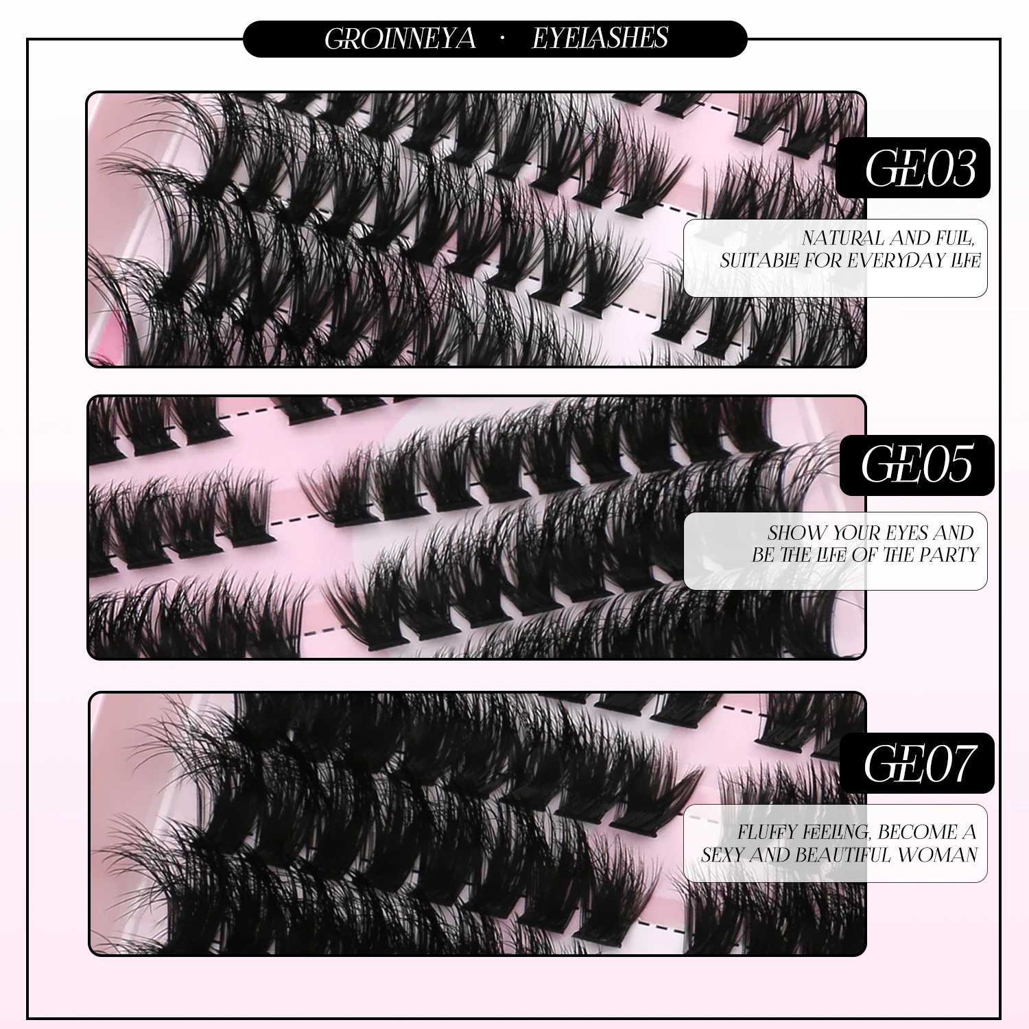 GROINNEYA Lashes Cluster Kit Cat Lashes DIY Lash Extension Kit Lash Bond Seal Eyelash Clusters Set MakeupT251223