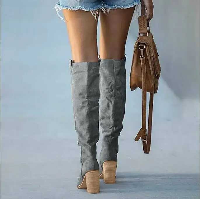 Chunky High Heel Pointed Toe Knee High Boots 2026 Women ShoesT251223