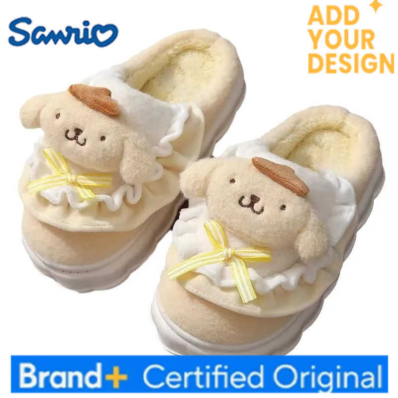 Sanrio Hot Hello Kitty Girl Cartoon Keep Warm Slippers Student Winter Thick Sole Fleece-Lined Child Non-Slip Cotton Slippers New H251223