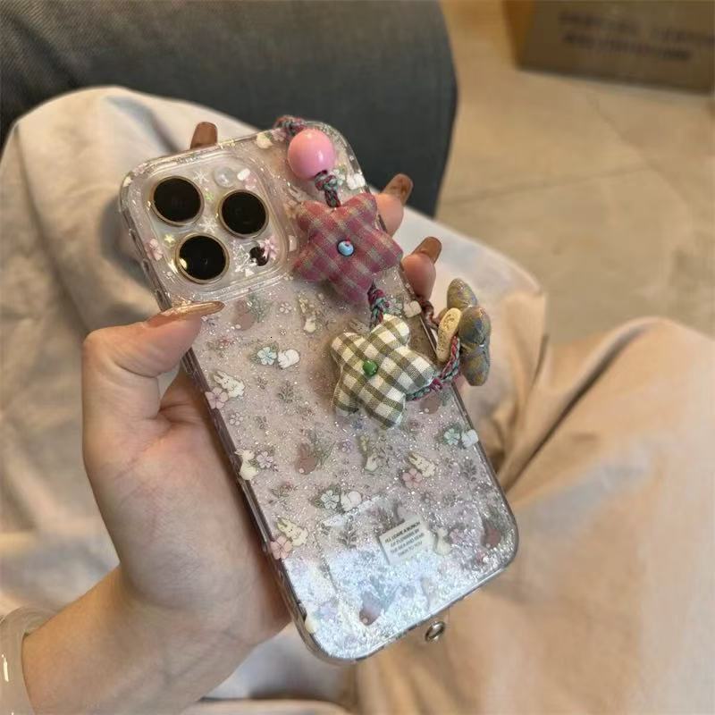Ins Small Floral Jungle Little Purple Rabbit Chain for iPhone 16 Pro Max Apple 15 Phone Case 14 Women 13