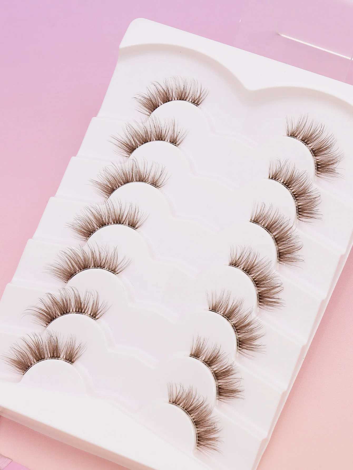 5/7 pairs of brown eyelashes Natural sharpened style Beautiful wear comfortableT251223