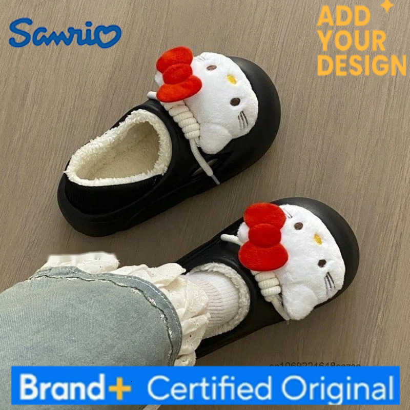 Sanrio Hello Kitty Autumn Winter Female Cotton Slippers Cute Warm Thick Sole Anti Slip Plush Slippers Japanese Style Kawaii Home Shoes H251223