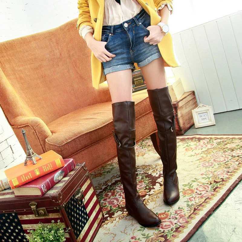 2024 Plus Size Low-Heel Long Loafers Super Thick Warm Winter Plush Over-The-Knee Boots Womens Long Boots With Belt Buckle 2022T251223