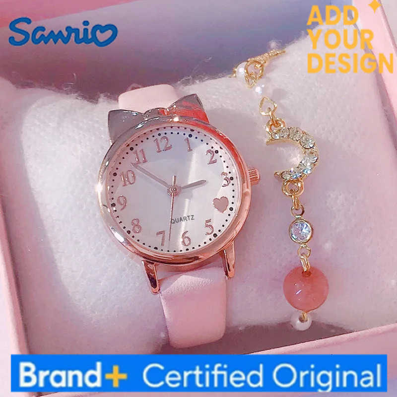Sanrio New Cute Heart Women Watch Stars Moon Bracelet Sets Rhinestones Child Quartz Watches Ideal Gifts For Kids H251223