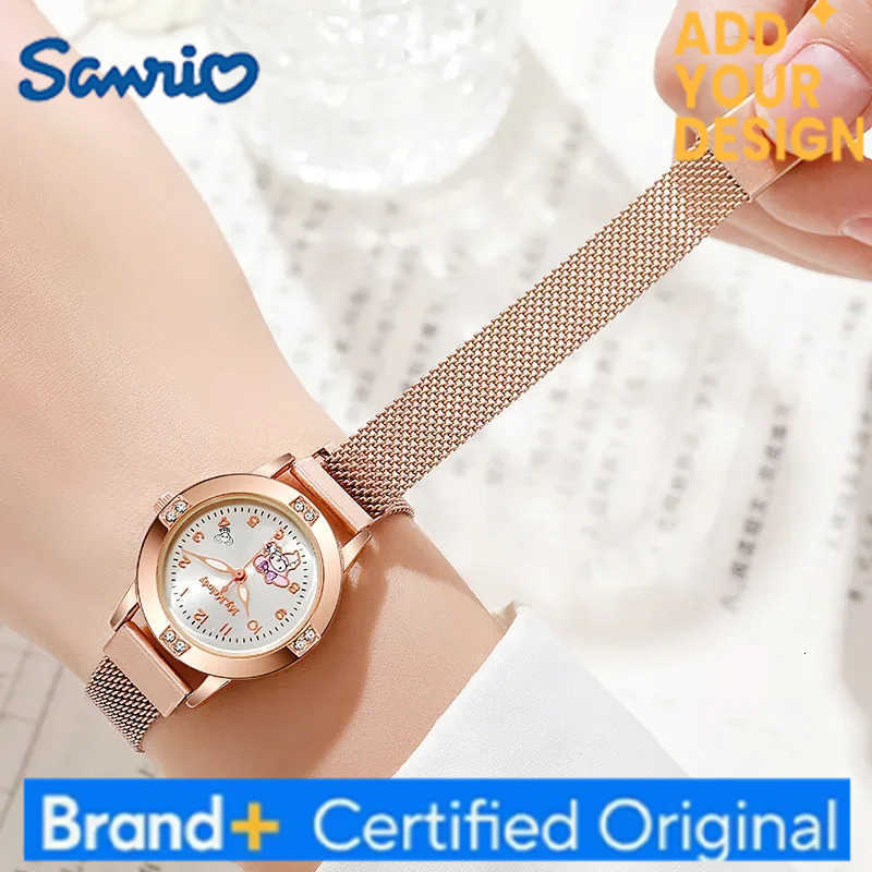 Sanrio Hello Kitty Diamond Womens Watches Cat Bow Kawaii Pink Ladies Gold Sliver Metal Jewelry Cartoon Magnetic Watch Girls H251223