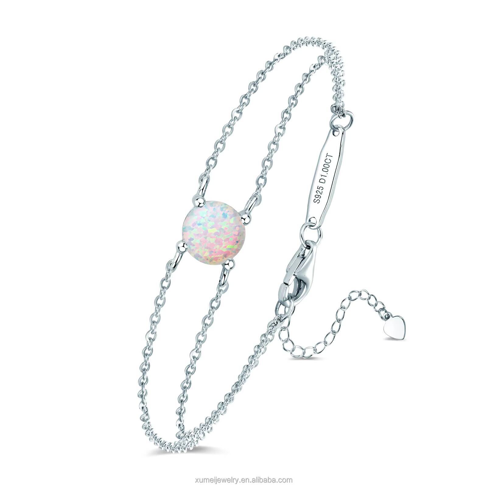 Hot Selling Birthday Month Birth Stone Jewelry Adjustable Double Chain Sterling Silver Classic Bracelet for Women