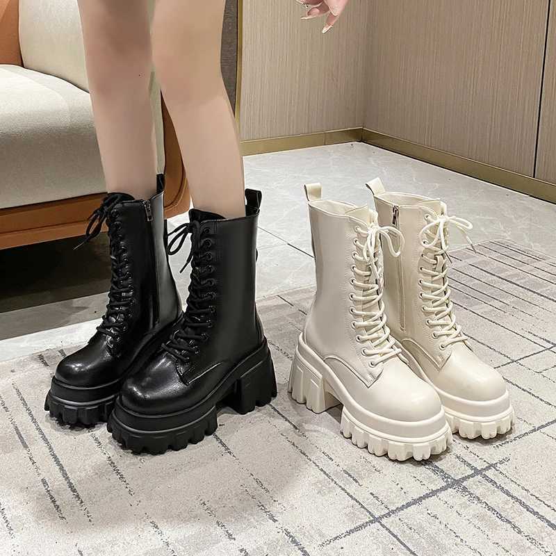 9CM Chunky Platform Ankle Boots Women 2025 New Autumn Winter Motorcycle Boots Woman Thick Bottom Non Slip Leather Combat BootsT251223