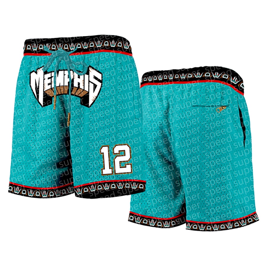 Men's polyester machine washable basketball shorts with pockets, comfortable and loose sports shorts, Grizzly 12 green, casual and suitable for outdoor sports