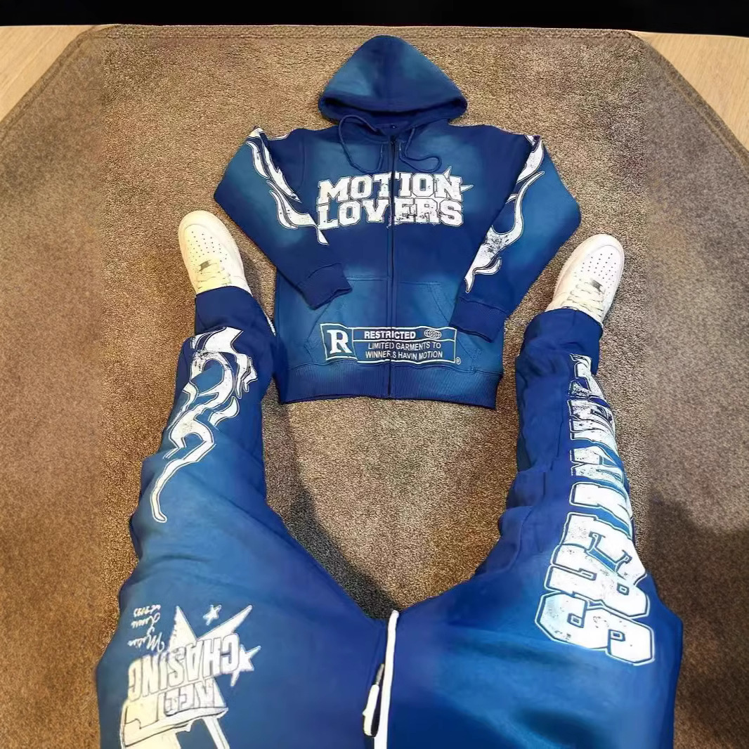 Harajuku Hoodies Men Y2k Hip Hop letter Graphic Print Hooded Sweatshirt Punk Rock Oversized Pullovers Baggy Sweatpants Suits 240806