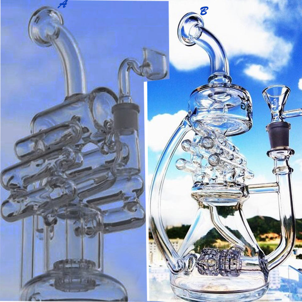 klein Recycler Glass Bong Freezable Coil Hookahs Glass Water Bongs Smoking Glass Oil Water pipes Bubbler Swiss Perc with 14mm