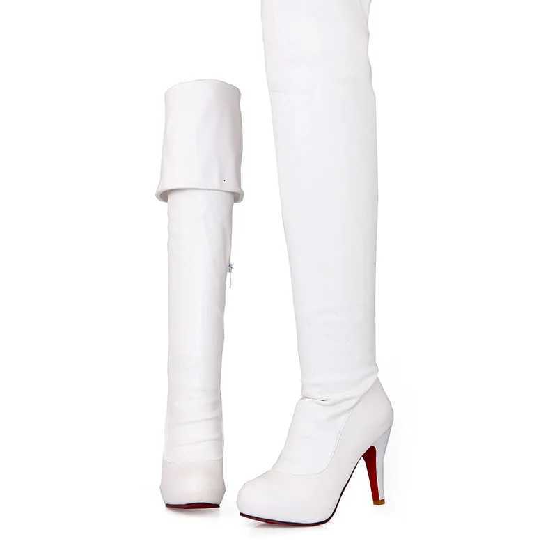 Sexy Spuer High Heel Over The Knee Boots Women Platform Stretch Boots Zipper Autumn Winter Fashion Women Shoes Black WhiteT251223