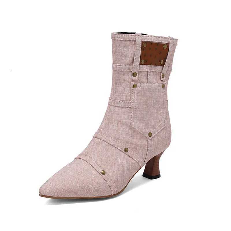 2025 Winter Fashion Boots Women Denim Cloth Pointed Toe Ankle Boots Low Heel Custom Women Shoes botas mujer Plus Size 43 WSH4932T251223