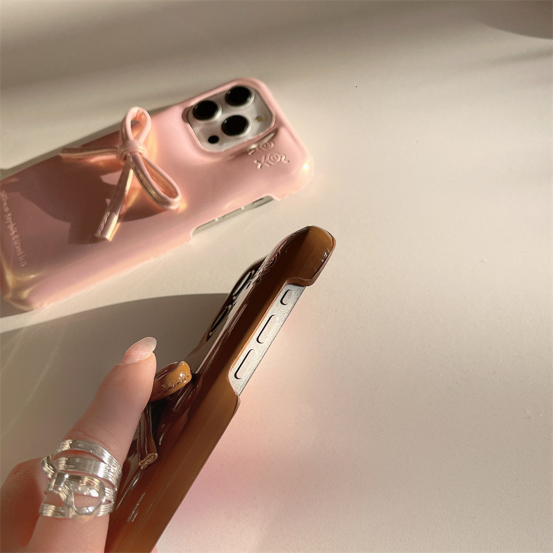 Solid Color Leather 3D Bow iPhone 14/13 Compatible Apple 17/16/15 Pro Max Phone Case Cover