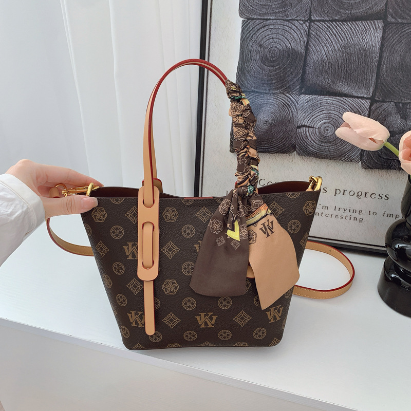 WK high-end fashion mini portable tote bag women's 2025 new retro printing contrasting color shoulder bag oblique span bag