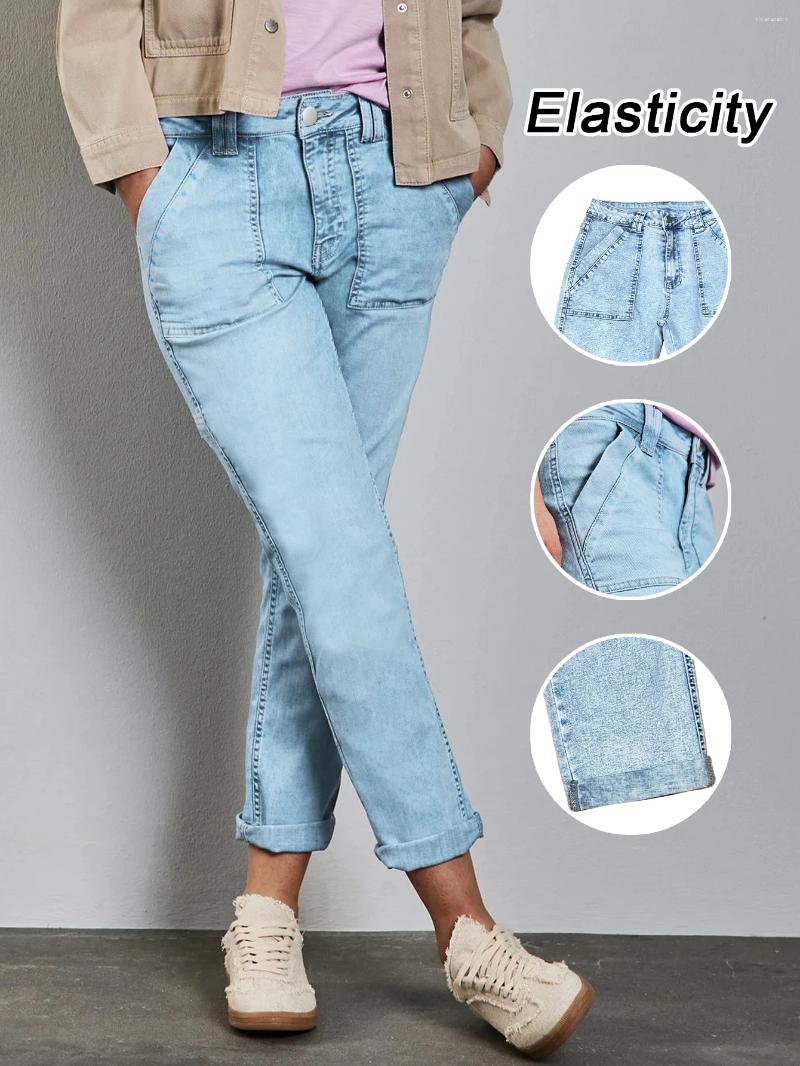 Women's Jeans 2025 Autumn Washed Light Blue Series Comfortable Nine-point Cuff Personality Casual All-match Kuan Z260313