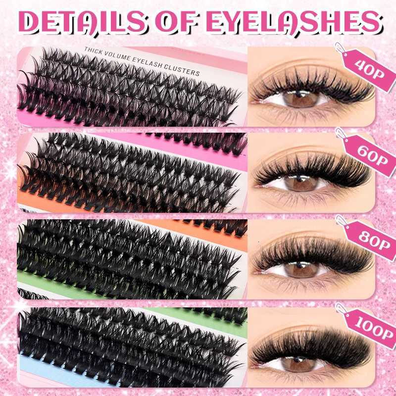 DINGSEN 16 rows Cluster Lashes 406080100P Mixed DIY Individual Eyelashes Thick Tray DIY Eyelash Extension Wispy Volume EyelashesT251223