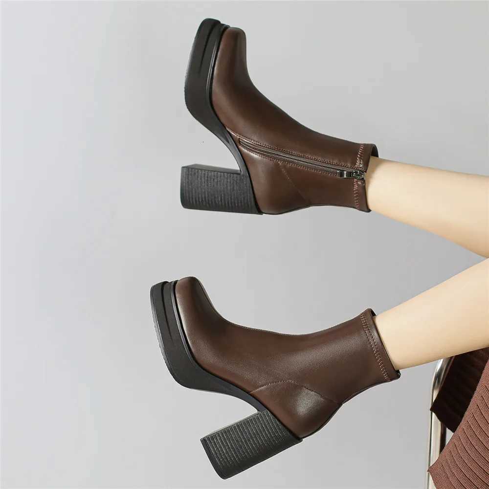 2025 NEW Brand Women Autumn Winter Boots Sexy High Heels Platform Black Brown Side Zip Shoes Woman Ankle Boots Size 33-41T251223