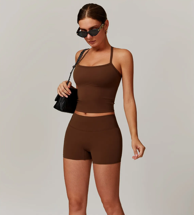 Women Yoga Two-piece Set Short Running Tank Top+ Long Pant Solid Color Sports Bra With Fitness