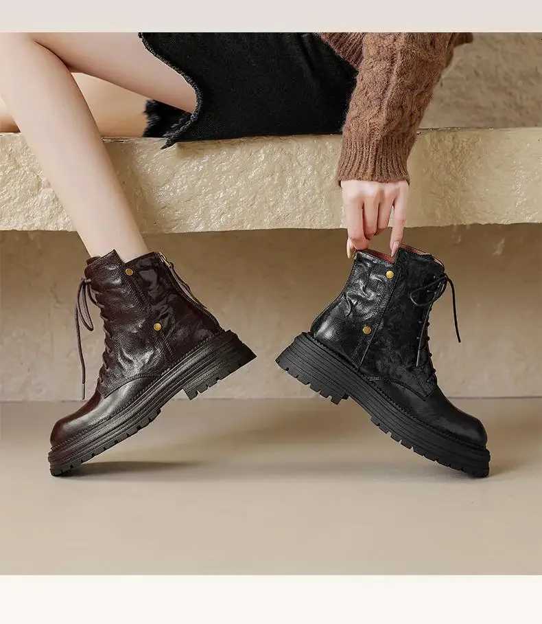 Autumn and Winter 2024 New Thick Soled Short Boots for Women Round Head Thick with All Non-slip British Style Womens BootsT251223
