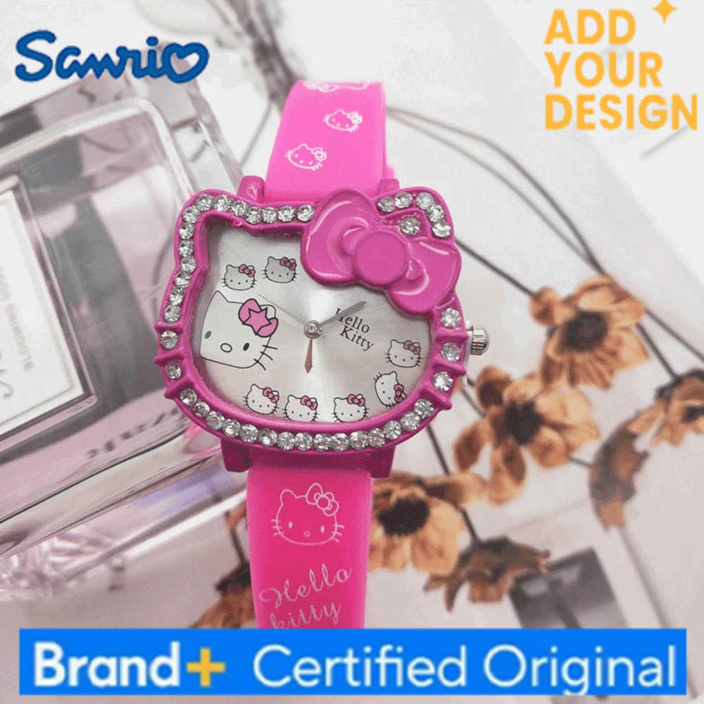 Sanrio Hello Kitty Childrens Watches Cartoon Cat Head Student Electronic Silicone Diamond Bow Quartz Watch Party Kids Girls Gifts H251223