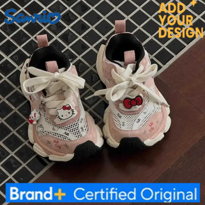 Sanrio Anime Cartoon Children Hello Kitty Mesh Sneakers Kawaii Spring Autumn New Breathable Casual Running Dad Shoes Soft Bottom H251223