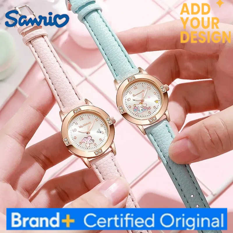 Sanrio Hello Kitty Anime Kuromi My Melody Cinnamoroll Wristwatch Luxury Rhinestone Quartz Watch for Women Leather Strap Gifts H251223