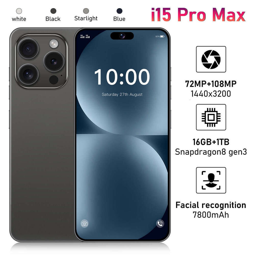 Famous Brand Cross border exclusive smartphone i15 ProMax high-definition large screen 16+1T Android phone in stock CKS