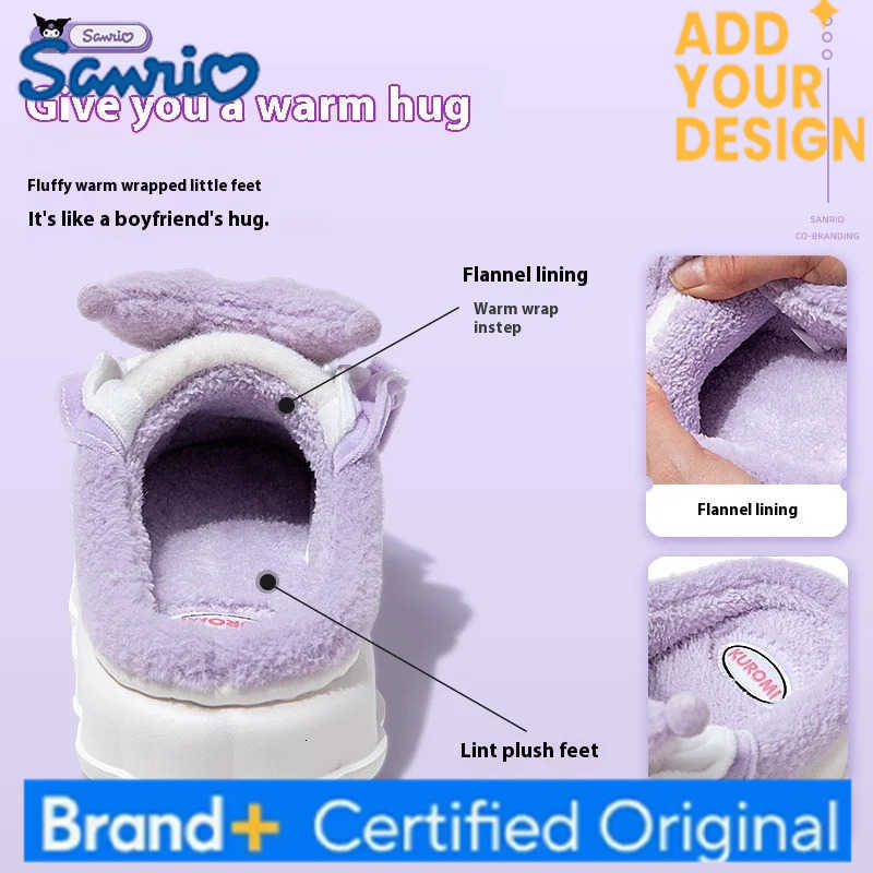 Sanrio Wholesale Kuromi Cotton Fuzzy Slippers WomenS Winter Velvet Warm Home Slippers Non-Slip Plush Shoes Girl Cute Flat Shoes H251223