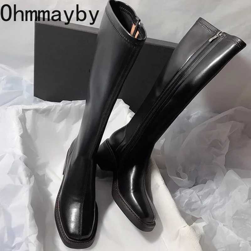 Vintage Thick Heel Women Knee High Boots Fashion Side Zippers Shoes Autumn Winter Ladies Concise Long Botas De MujerT251223