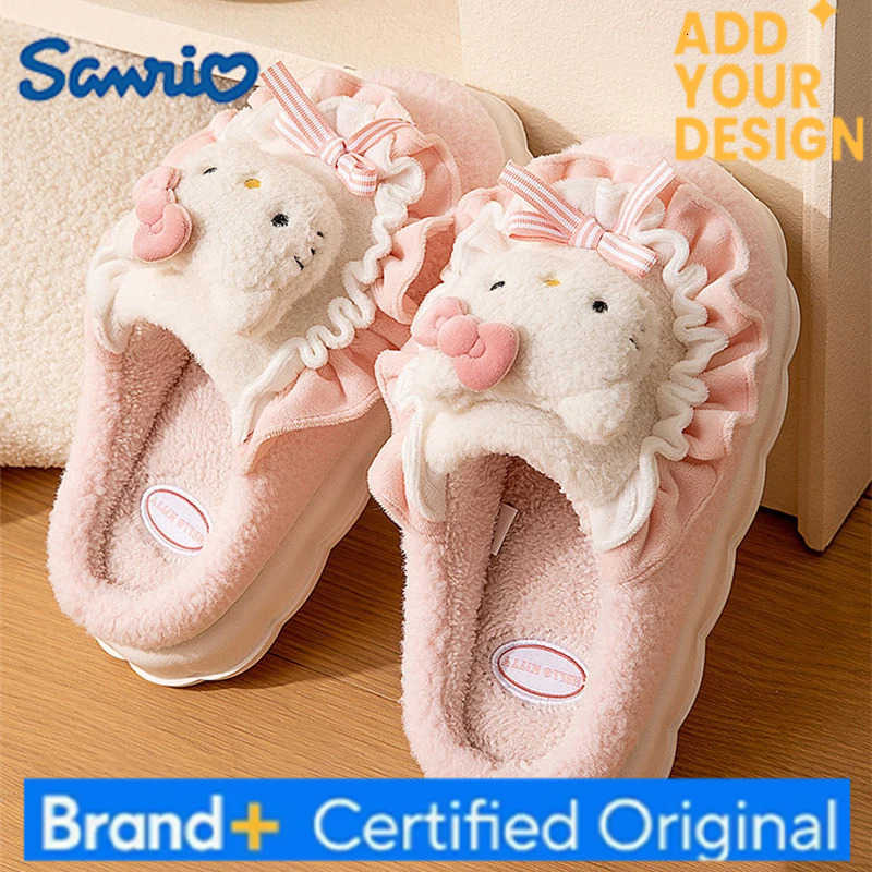 Sanrio Wholesale Kuromi Cotton Fuzzy Slippers WomenS Winter Velvet Warm Home Slippers Non-Slip Plush Shoes Girl Cute Flat Shoe H251223