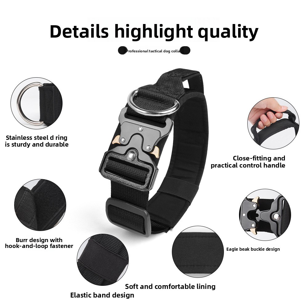 Durable Nylon Adjustable Pet Dog Collar with Pull Resistant Design & Handled Grip for Effective Training Sessions