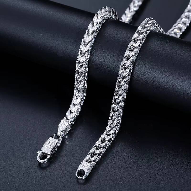 Hiphop Fine Jewelry S925 Sterling Silver Prong Iced Out Moissanite Diamonds 18K Gold Plated 6mm Franco Chain for Men