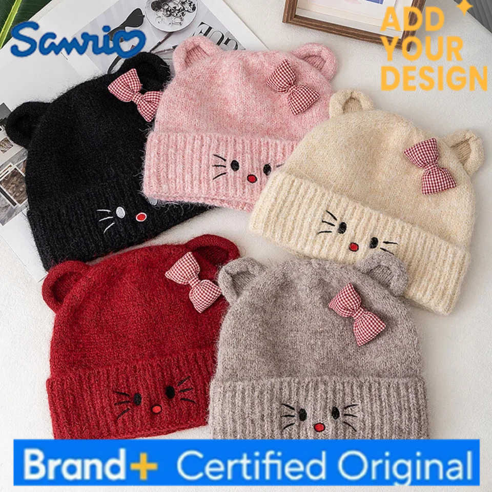 Sanrio Hot Sale Women Loose Soft Beanie Hat Lovely Cute Cat Ear Bow Design Winter Knitted Hats For Female Streetwear Winter Hat H251223 - view 6