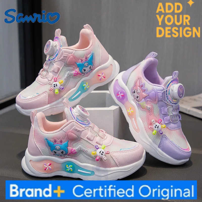 Sanrio Chidrens Autumn New Fashion Cartoon Kuromi Sports Shoes Girls Cute with Windmill Casual Shoes Rotating Button Running Sneakers H251223