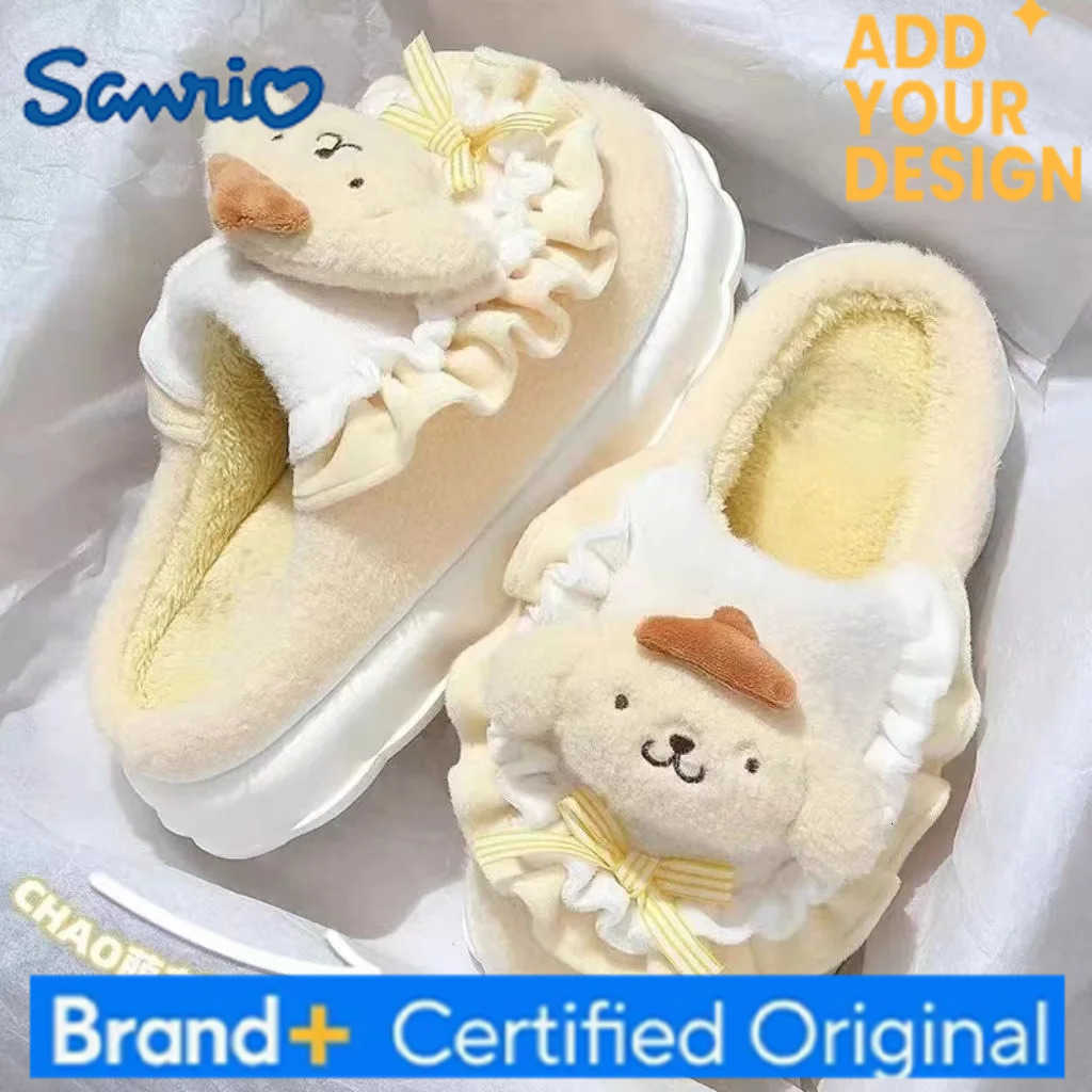 Sanrio cute Slippers Cartoon Hello Kitty My Melody Kuromi Cinnamoroll Autumn and Winter Warm Cotton Soft Home Shoes Holiday Gifts H251223